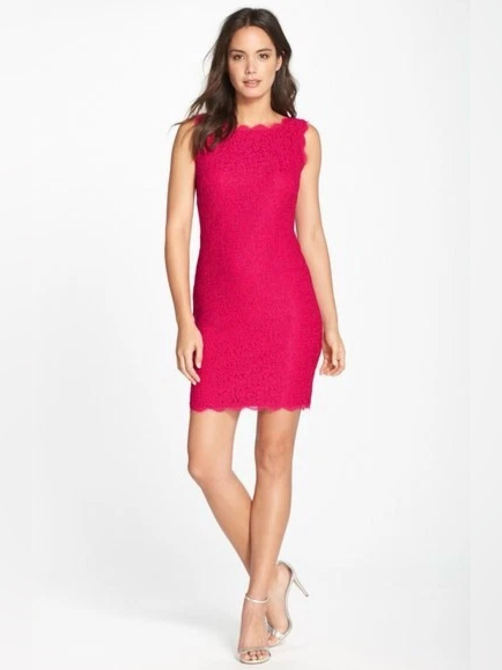 Adrianna Papell Women Hot Pink Lace Sheath Dress Size 4 Formal Cocktail Party